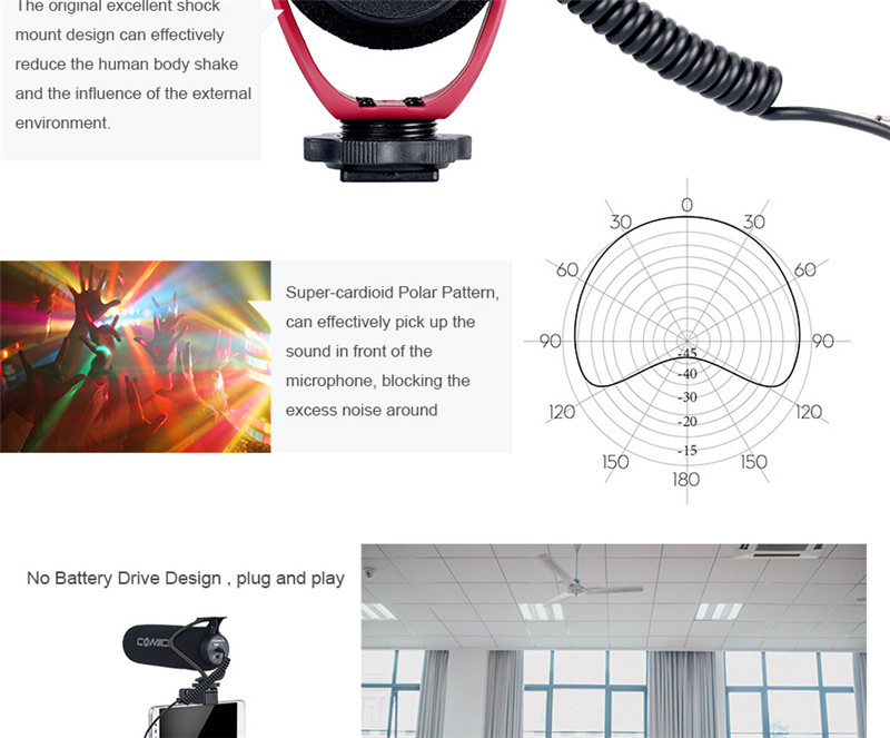 Comica CVM-V30 LITE microphone super-cardioid condenser on-camera shotgun mic Comica CVM-V30 LITE microphone super-cardioid condenser on-camera shotgun mic