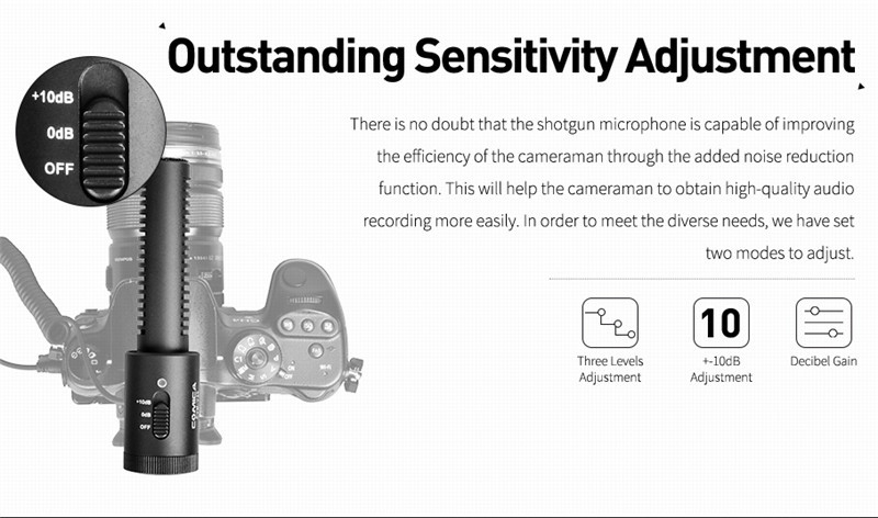COMICA CVM-V20 metal shotgun stereo on-camera microphone