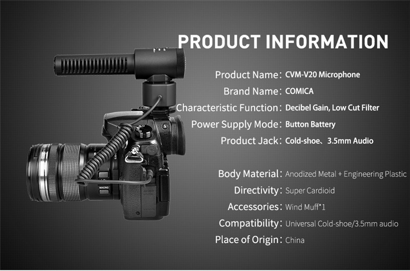 COMICA CVM-V20 metal shotgun stereo on-camera microphone