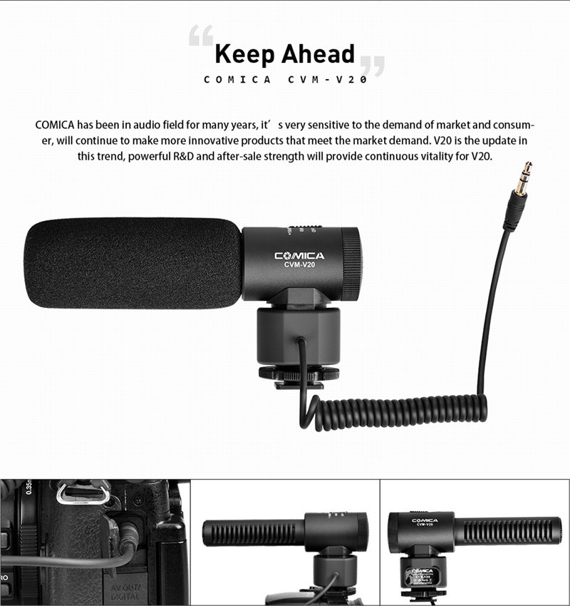 COMICA CVM-V20 metal shotgun stereo on-camera microphone