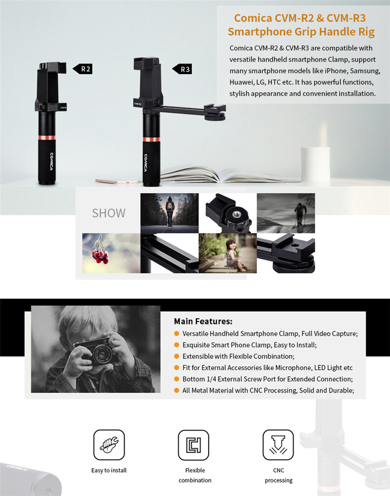Comica CVM-R2/R3 smartphone video rig hand grip handle stabilizer kit