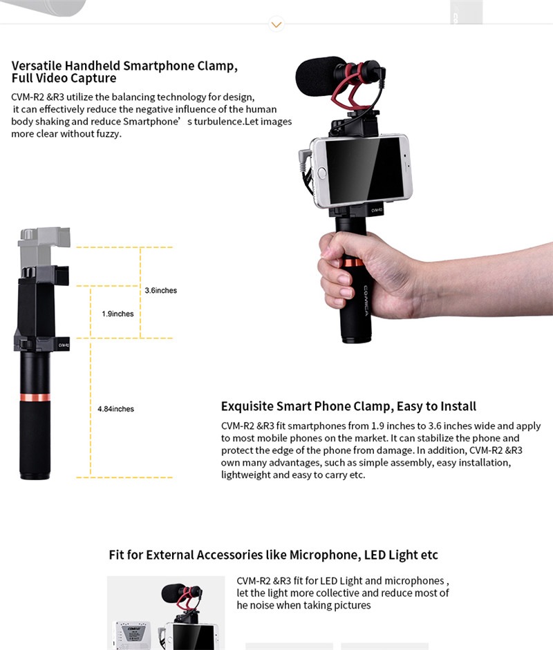 Comica CVM-R2/R3 smartphone video rig hand grip handle stabilizer kit