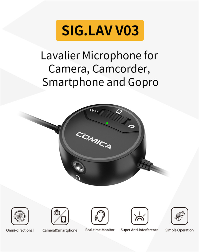 COMICA SIG.LAV V03 3.5mm real-time mic omni-directional lavalier microphone