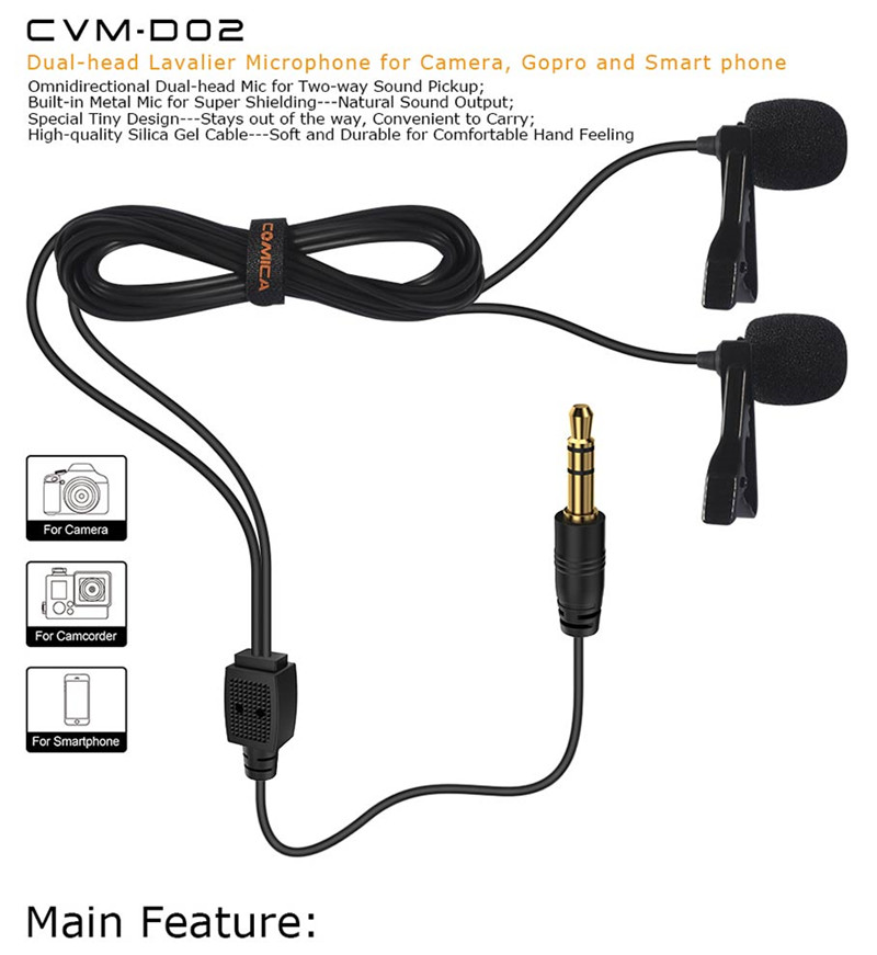 Comica CVM-D02 dual-head lavalier microphone