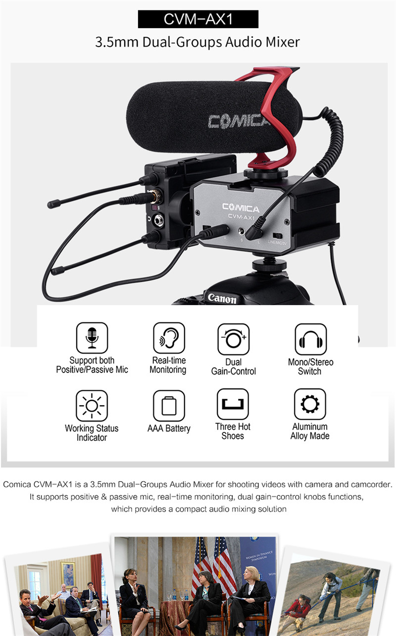 Comica CVM-AX1 audio on-camera mixer adapter universal dual channels