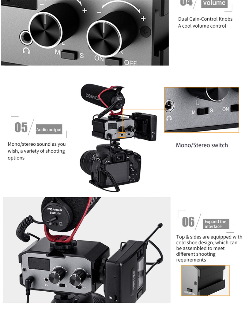 Comica CVM-AX1 audio on-camera mixer adapter universal dual channels