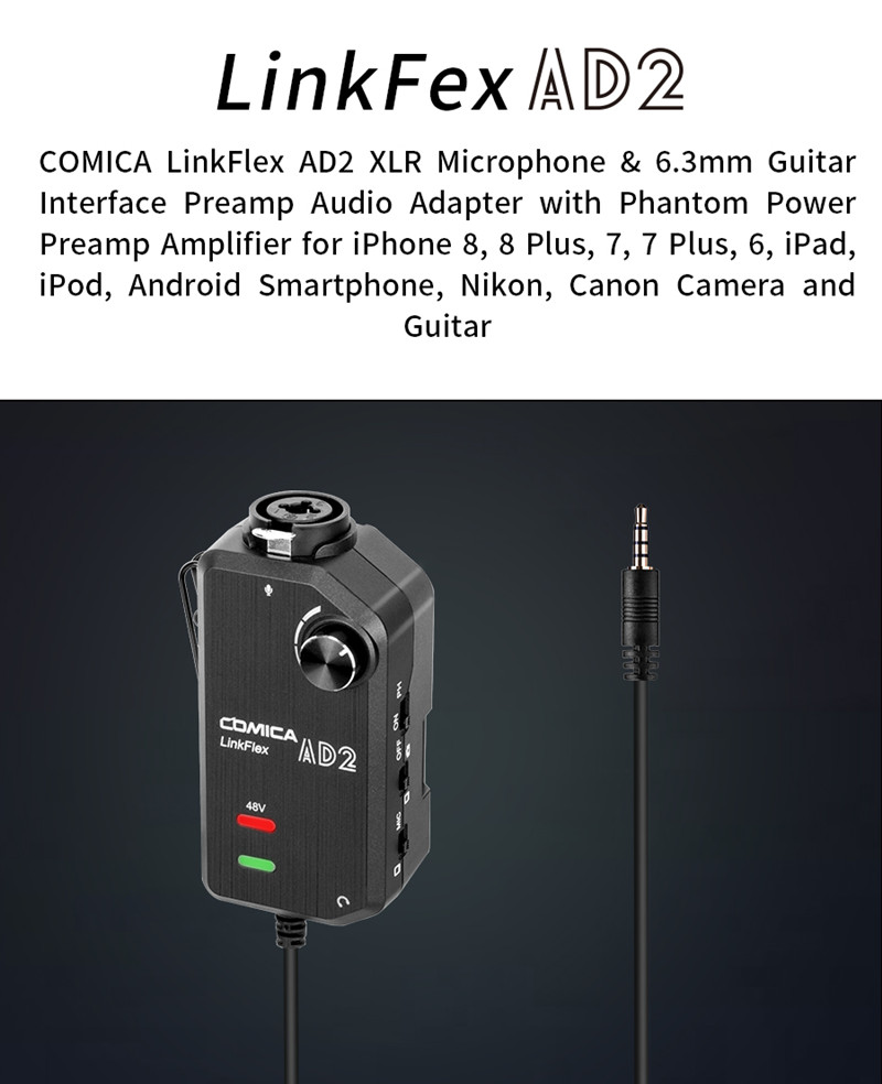 CoMica LinkFlex AD2 XLR /6.35mm-3.5mm microphone preamp amplifier audio