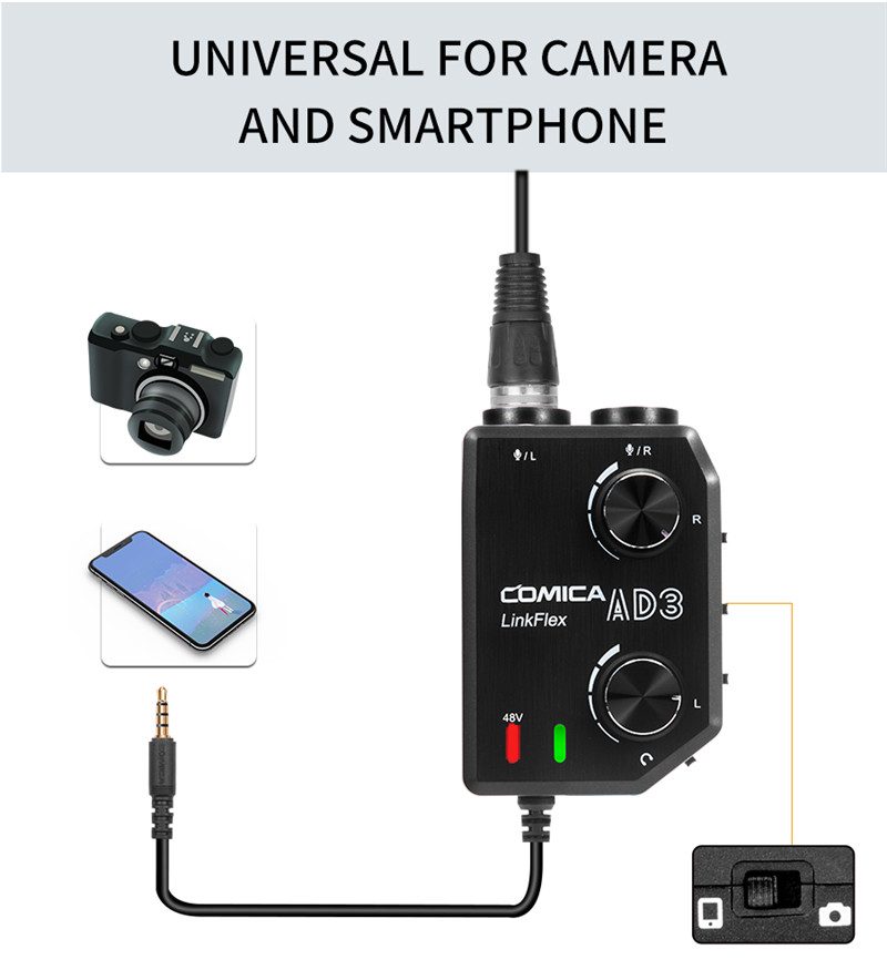 Comica LINKFLEX.AD3 microphone audio preamp/mixer 2-channels XLR real time monitor