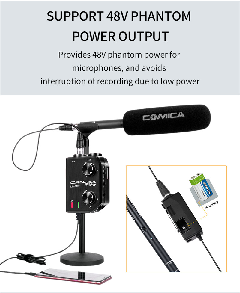 Comica LINKFLEX.AD3 microphone audio preamp/mixer 2-channels XLR real time monitor