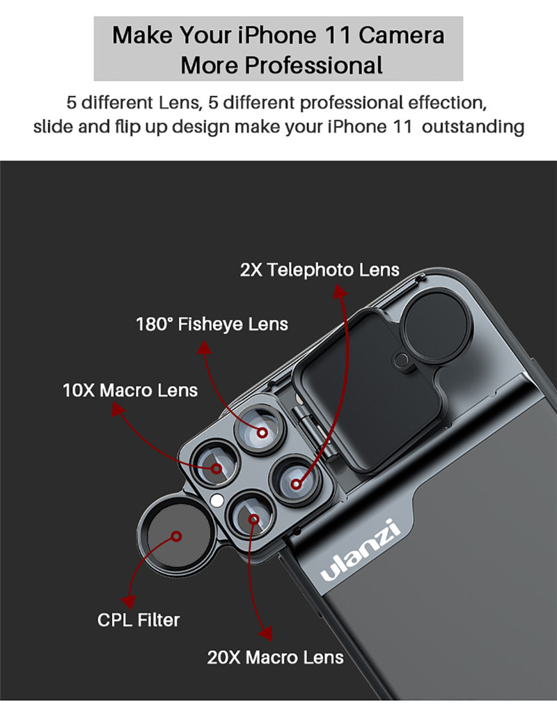 Ulanzi 5 in 1 20X super macro CPL fisheye telephoto lens For iphone pixel