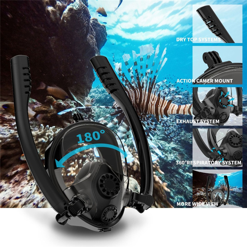 Dual tube anti frog full face snorkel mask anti frog full face snorkel mask