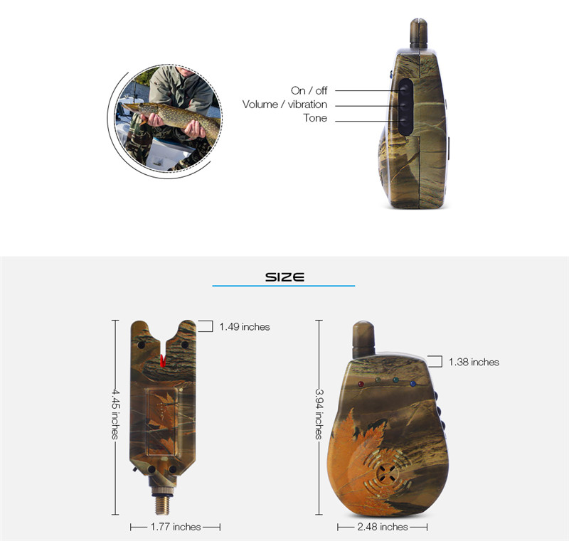 Outlife JY - 35 - 3 wireless camouflage fishing bite alarm set with carry case Outlife JY - 35 - 3 wireless camouflage fishing bite alarm set with carry case