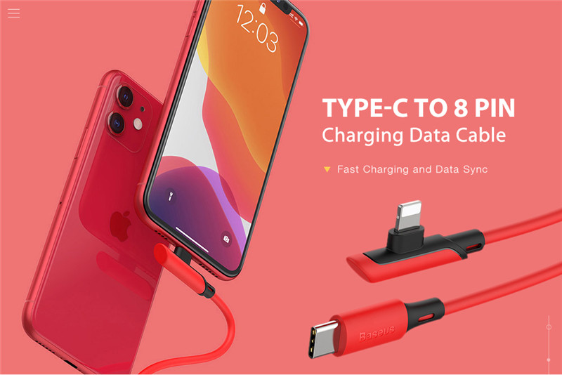 Baseus Elbow Type-C to 8 Pin Data Transmission Line Charging Cable Baseus Elbow Type-C to 8 Pin Data Transmission Line Charging Cable