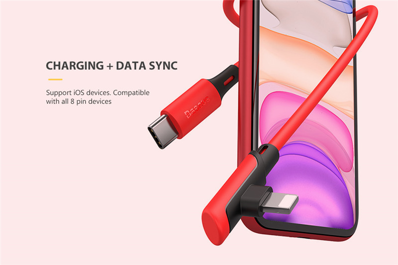 Baseus Elbow Type-C to 8 Pin Data Transmission Line Charging Cable Baseus Elbow Type-C to 8 Pin Data Transmission Line Charging Cable