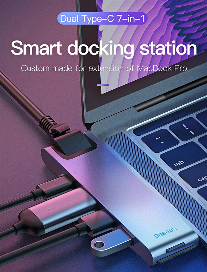 Baseus 7 in 1 Dual Type-C USB C Hub Adapter Baseus 7 in 1 Dual Type-C USB C Hub Adapter