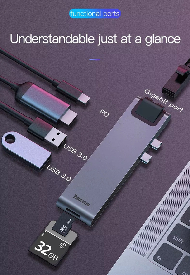 Baseus 7 in 1 Dual Type-C USB C Hub Adapter Baseus 7 in 1 Dual Type-C USB C Hub Adapter