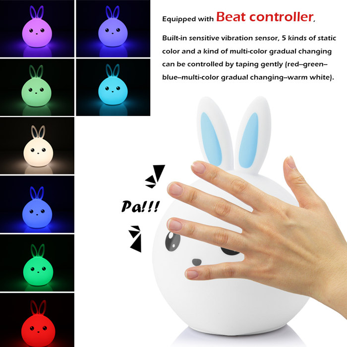 Rabbit LED Baby Night Light Multicolor Touch Sensor Tap Control Lamp Christmas Gift