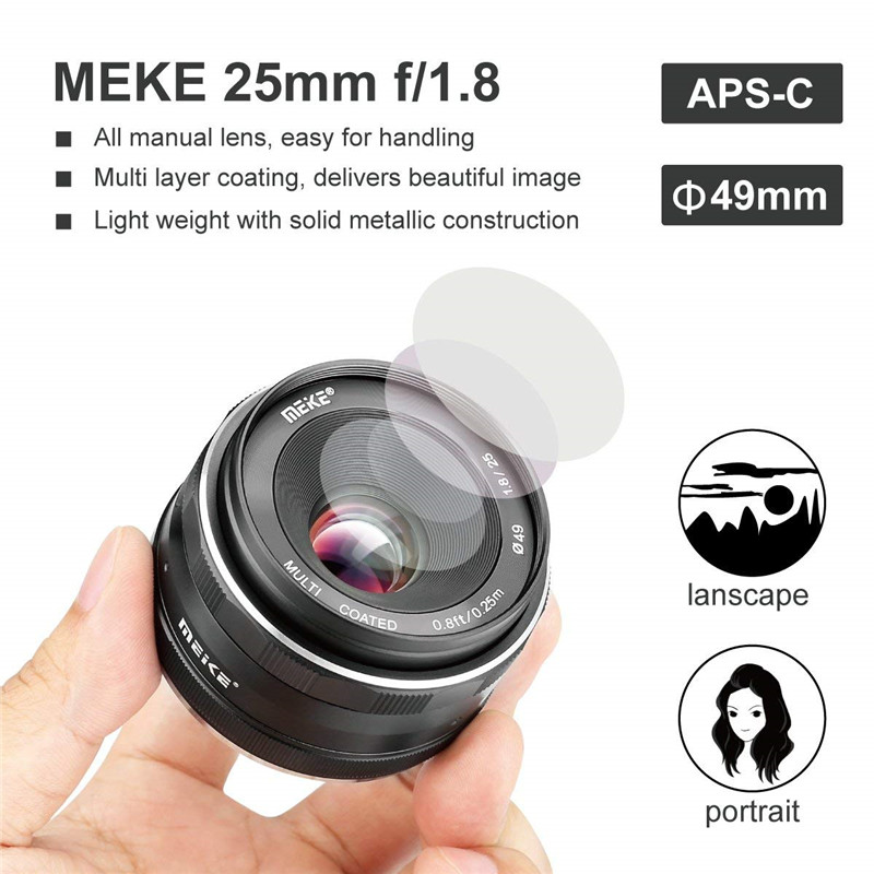 Meike 25mm f/1.8 Large Aperture Wide Angle Lens Manual Focus Lens for Nikon 1 Mount Mirrorless Cameras