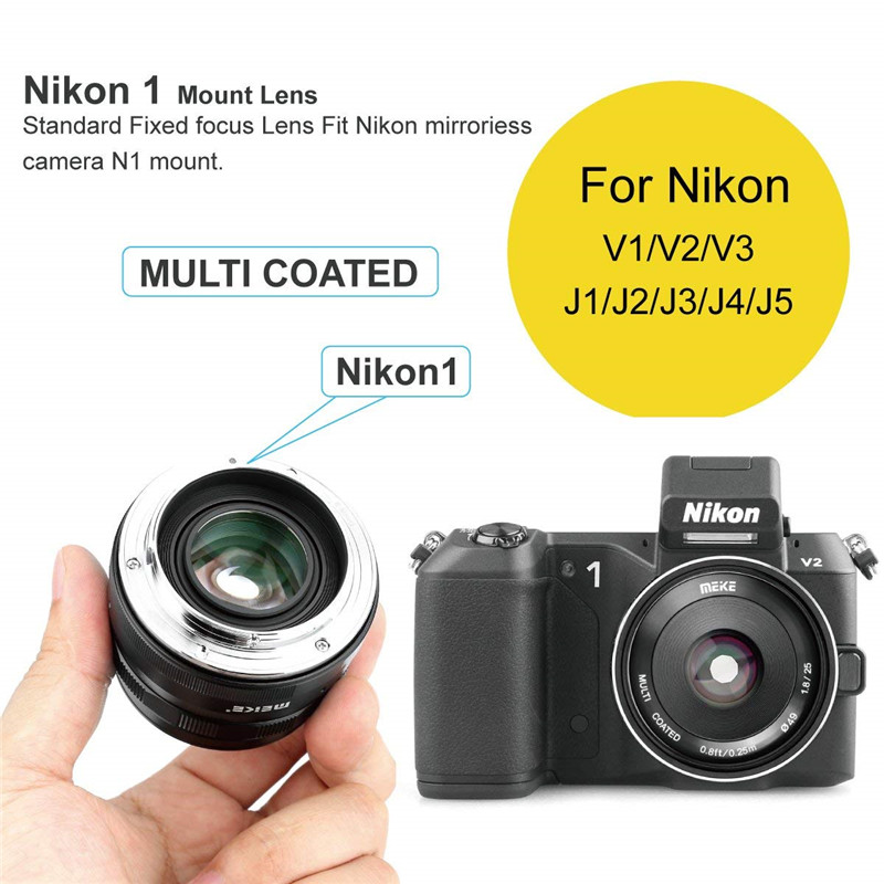 Meike 25mm f/1.8 Large Aperture Wide Angle Lens Manual Focus Lens for Nikon 1 Mount Mirrorless Cameras