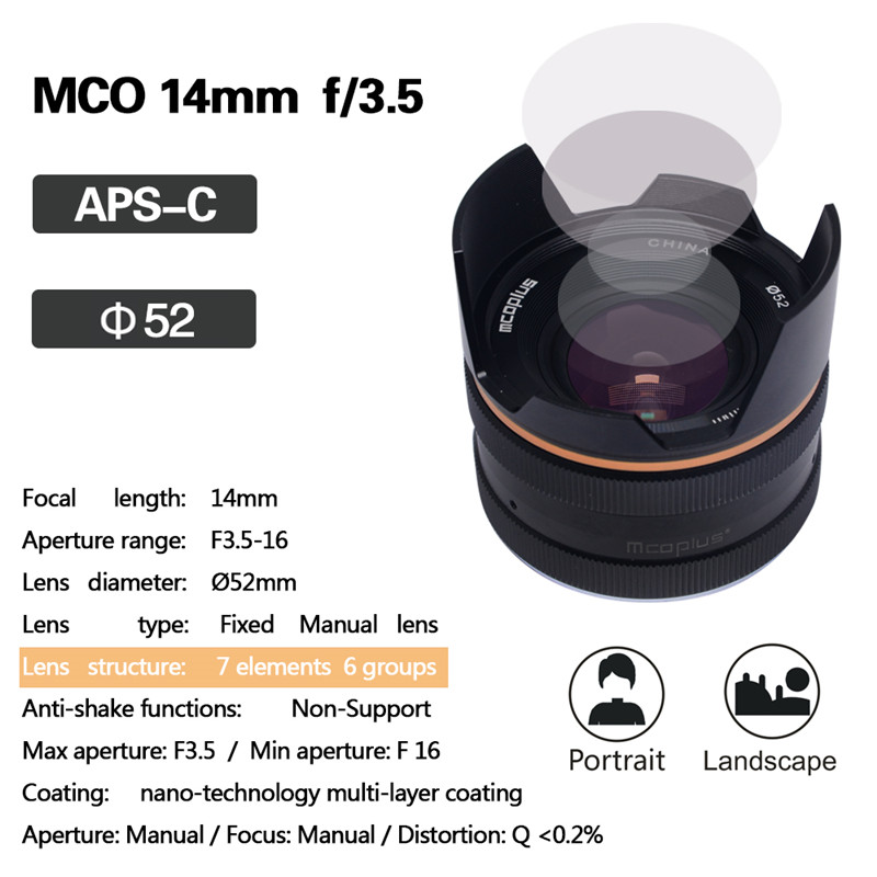 Mcoplus 14mm f3.5 Wide Angle APS-C macro Manual Focus Lens