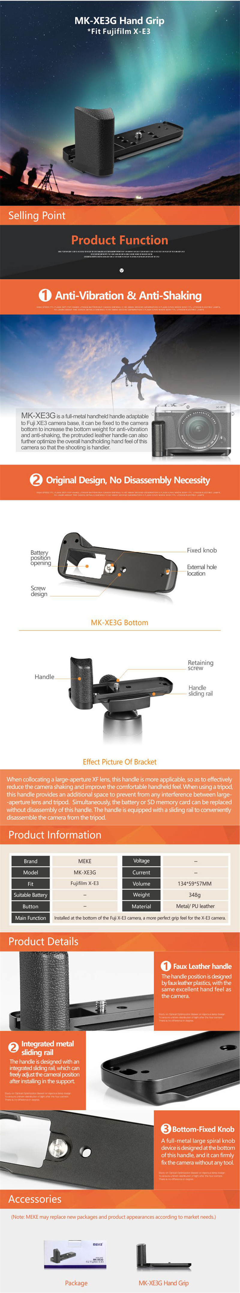 Meike Fujifilm X-E3 Handle Metal Hand Grip