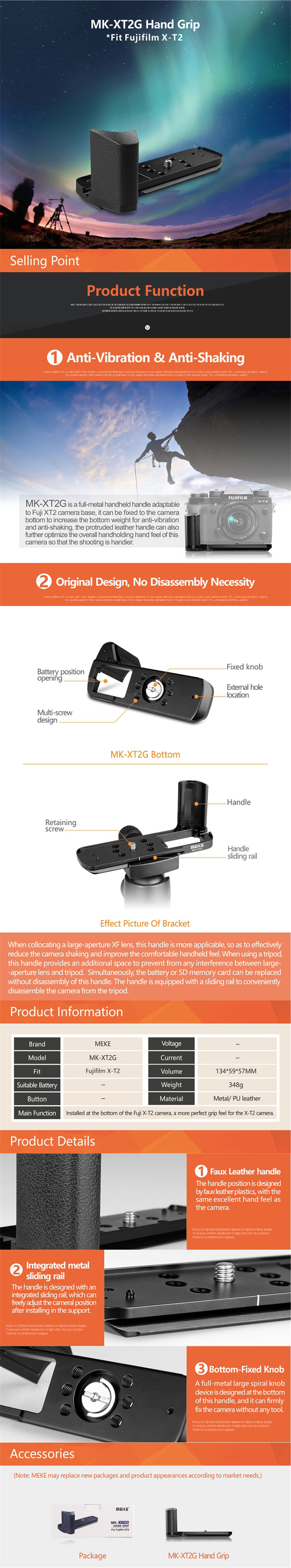 Meike Fujifilm X-T2 Handle Metal Hand Grip