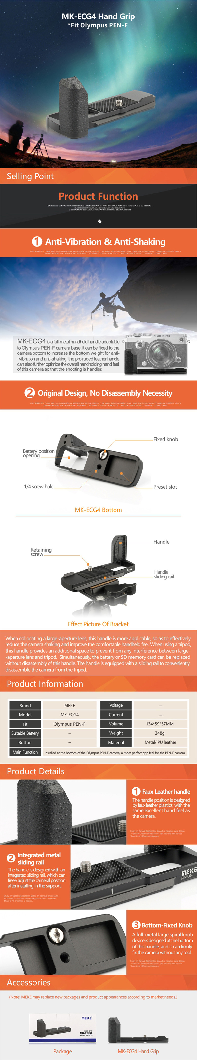 Meike Olympus Pen-F Handle Metal Hand Grip