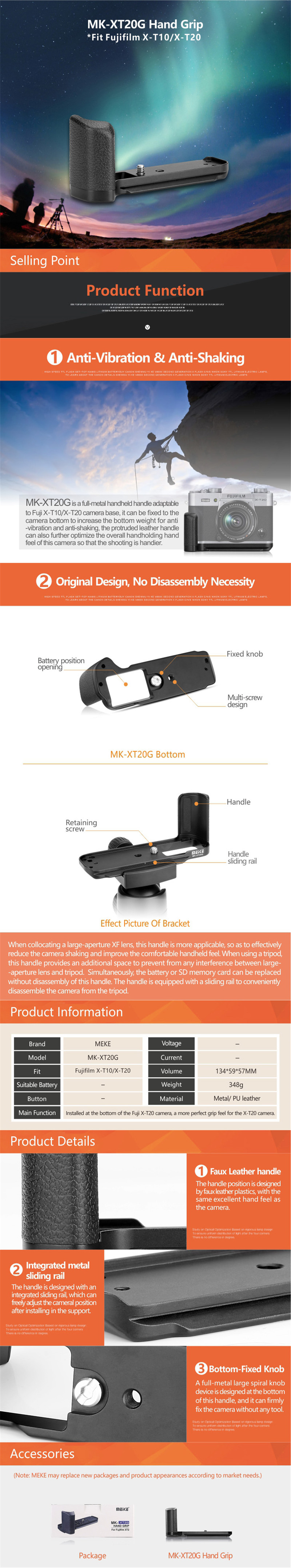 Meike Fujifilm X-T20 X-T10 Handle Metal Hand Grip