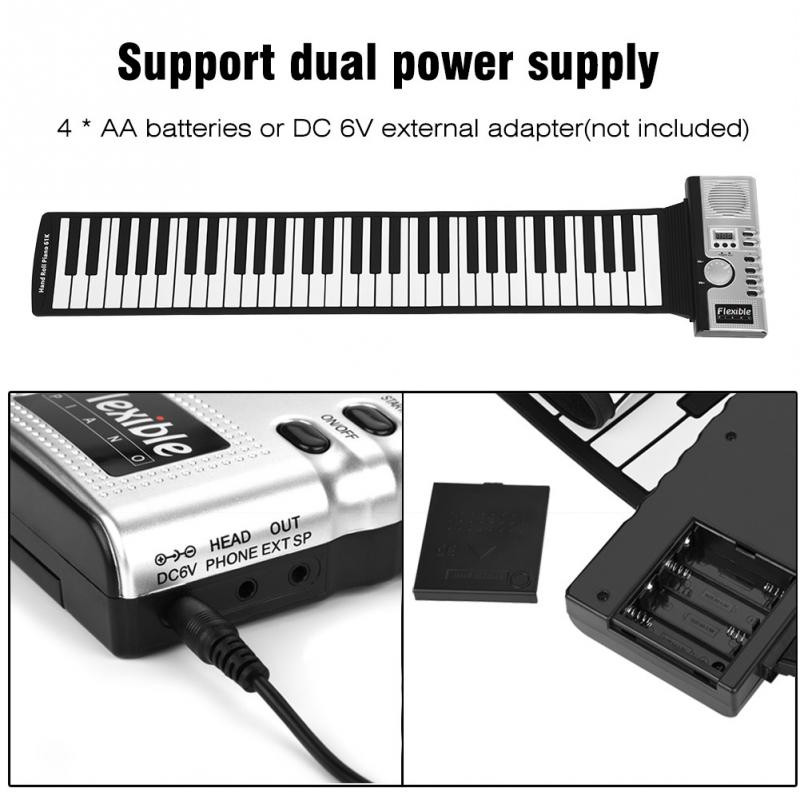 61 Keys Foldable Electronic Roll Up Keyboard Piano