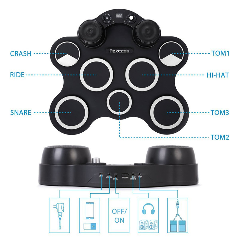 Portable Roll Up Electronic Drum Set Kit Pad USB 7 Silicon Drum Portable Roll Up Electronic Drum Set Kit Pad USB 7 Silicon Drum
