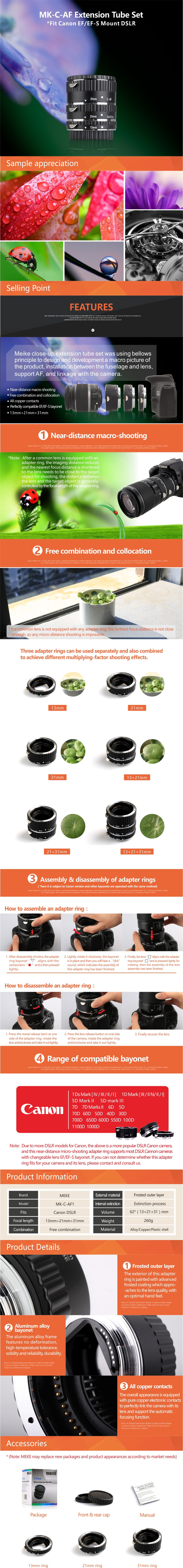 MEIKE Canon DSLR Metal Auto Focus Macro Extension Tube Adapter MEIKE Canon DSLR Metal Auto Focus Macro Extension Tube Adapter