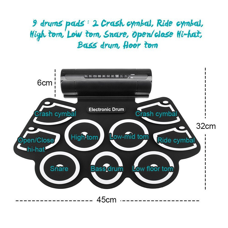 Portable Roll Up Electronic Drum Set Kit 9 Silicon Pad Portable Roll Up Electronic Drum Set Kit 9 Silicon Pad