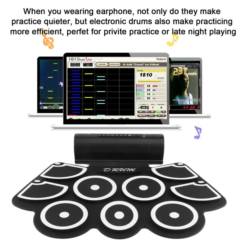 Portable Roll Up Electronic Drum Set Kit 9 Silicon Pad Portable Roll Up Electronic Drum Set Kit 9 Silicon Pad