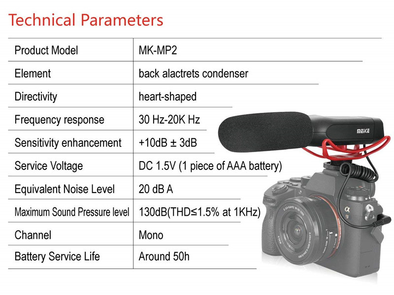 Meike MP2 Camera Shotgun Microphone For Canon Nikon Sony Camera Camcorder