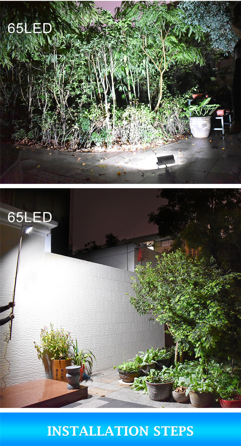 65 Leds Solar Power 1500lm 12W Spotlight Outdoor Garden Light