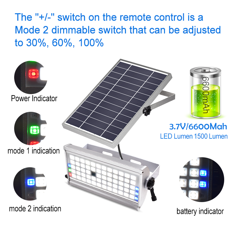 65 Leds Solar Power 1500lm 12W Spotlight Outdoor Garden Light