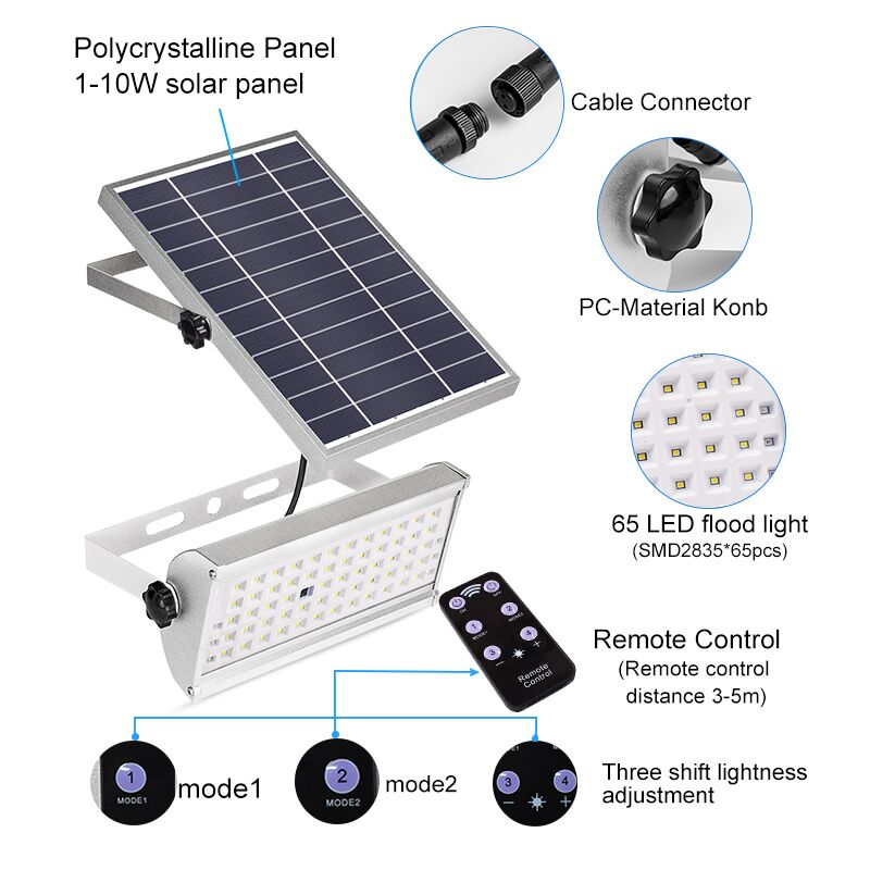 65 Leds Solar Power 1500lm 12W Spotlight Outdoor Garden Light