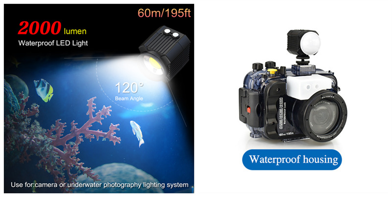 60m/195ft Waterproof LED Flashlight For Underwater Camera Housing