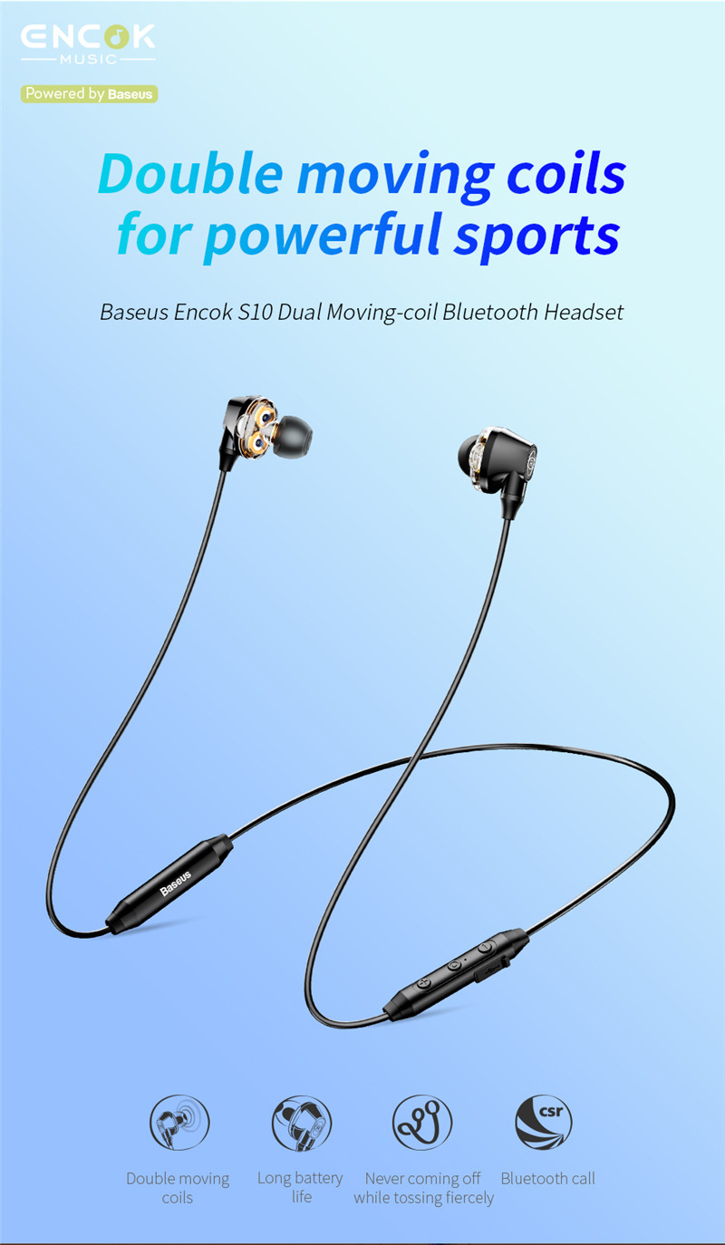 Baseus S10 Neckband Bluetooth Earphone Wireless Stereo Earbuds