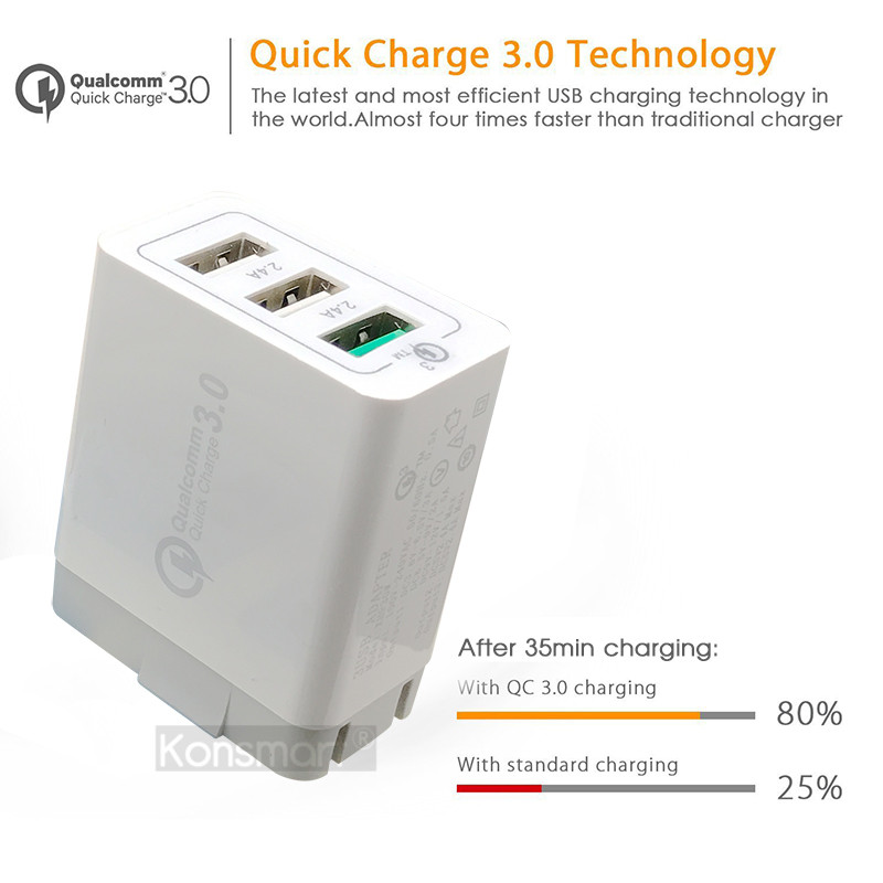 30W Triple Quick Charge 3.0 USB Fast Wall Charger