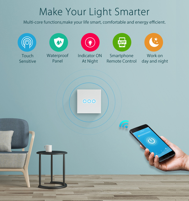 NEO Coolcam Wifi Wall Light Switch Smart Home Wall Touch Switch 3 Gang