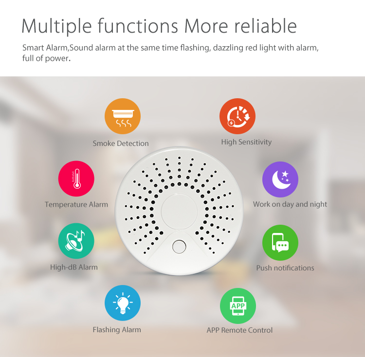 Smart Smoke Sensor WIFI Wireless Detector Home Security Alarm System