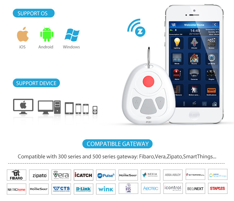 NEO COOLCAM Z-wave Plus Smart Home One Key SOS Alarm Remote Control Sensor 