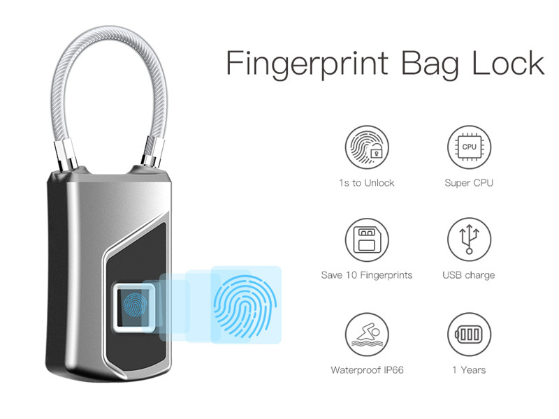 USB Rechargeable Fingerprint Lock Waterproof Security Padlock