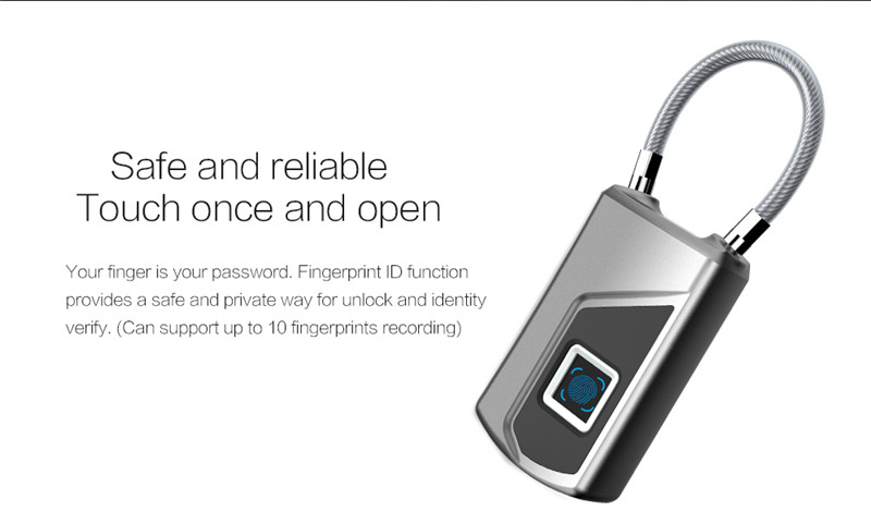 USB Rechargeable Fingerprint Lock Waterproof Security Padlock