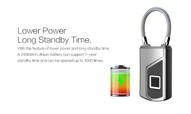 USB Rechargeable Fingerprint Lock Waterproof Security Padlock