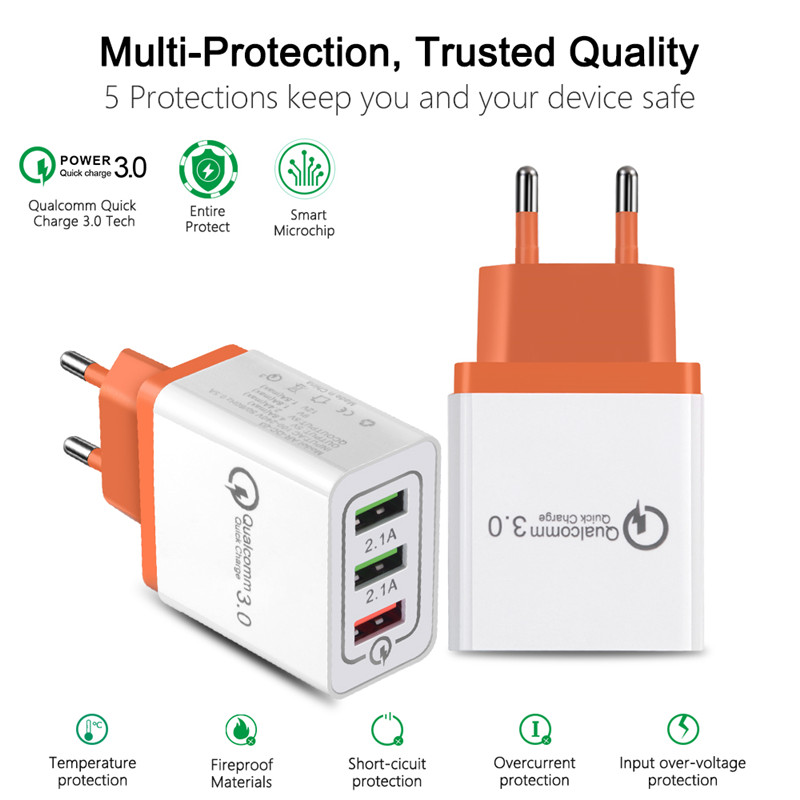 18W Triple Slot USB Quick charge 3.0 5V 3A EU US Plug Mobile Phone Fast charger 18W Triple Slot USB Quick charge 3.0 5V 3A EU US Plug Mobile Phone Fast charger