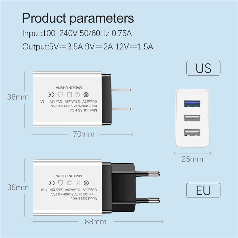 5V2A 3U USB Charger EU US Adapter traverl charger