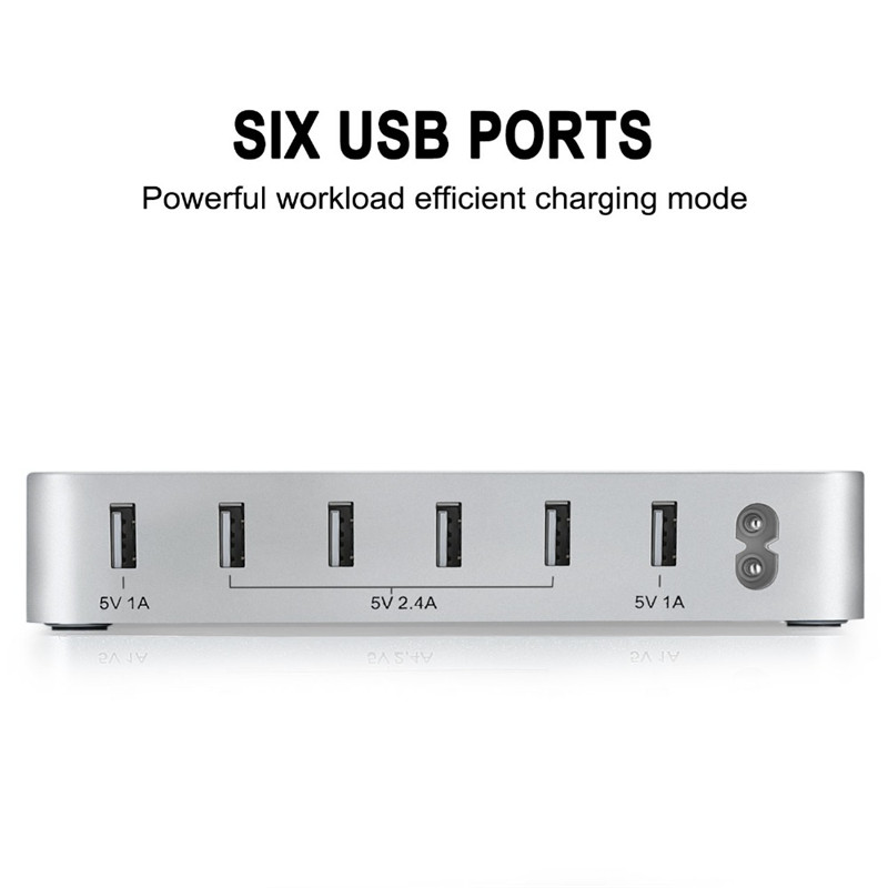 60W 12A 6 Port USB Charging Station Dock Fast USB Charger Hub Smartphone Tablet