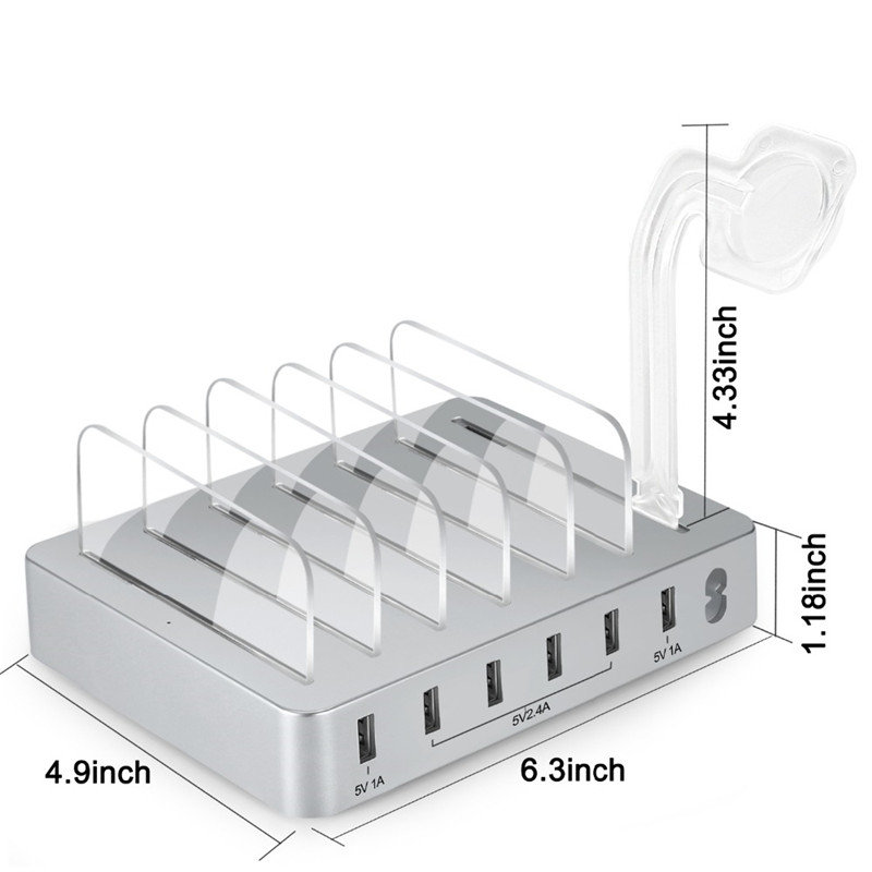 60W 12A 6 Port USB Charging Station Dock Fast USB Charger Hub Smartphone Tablet